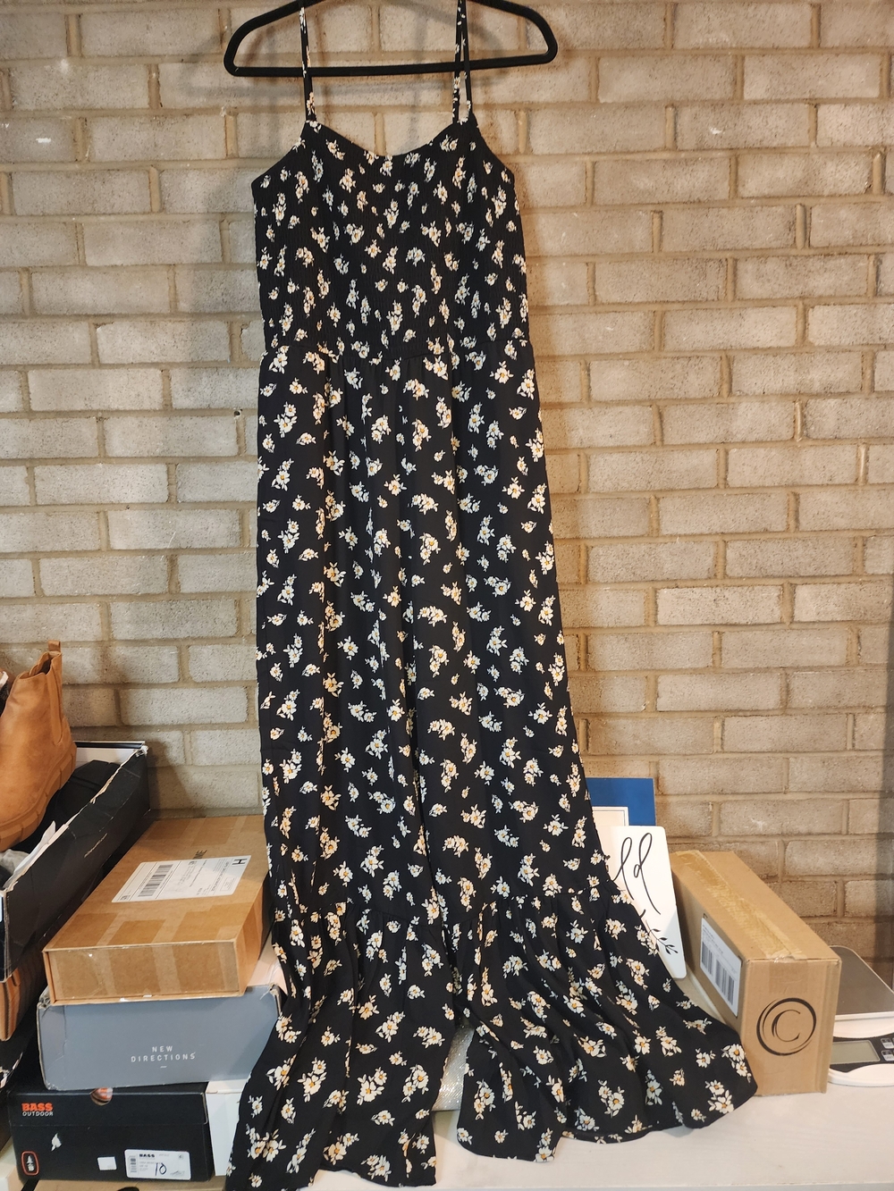Nwt Francesca's  Black Floral Spaghetti-Strap Jumpsuit